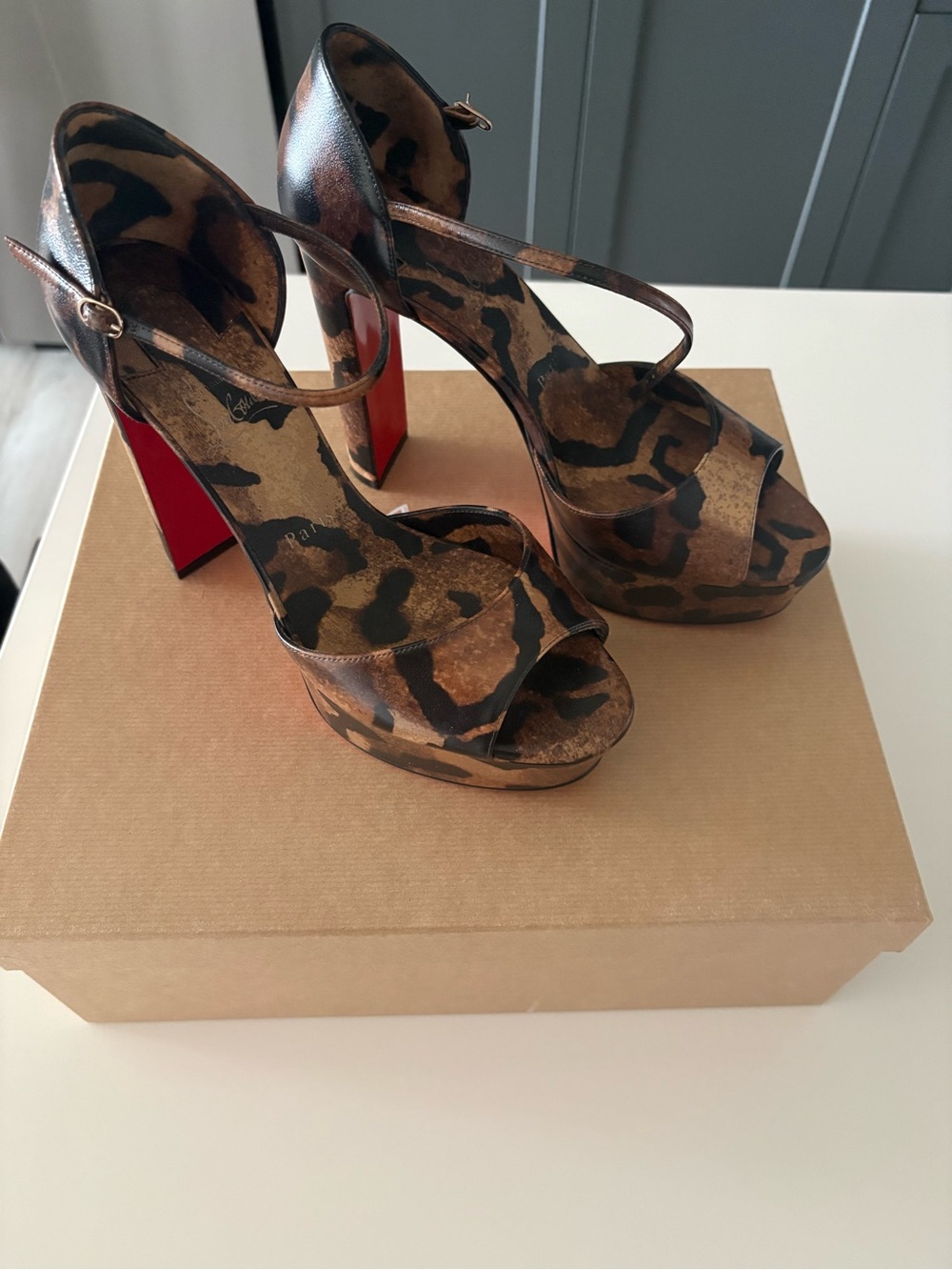 Christian Louboutin Leopard Print Platform Sandals with Signature Red Heel